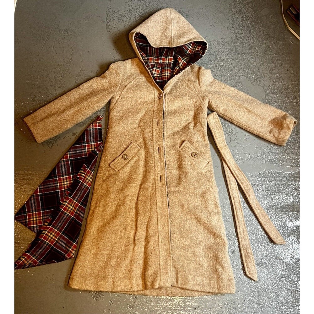 Vtg Women’s Car Coat Beige Check Pattern Trench England Size 6 M Peacoat